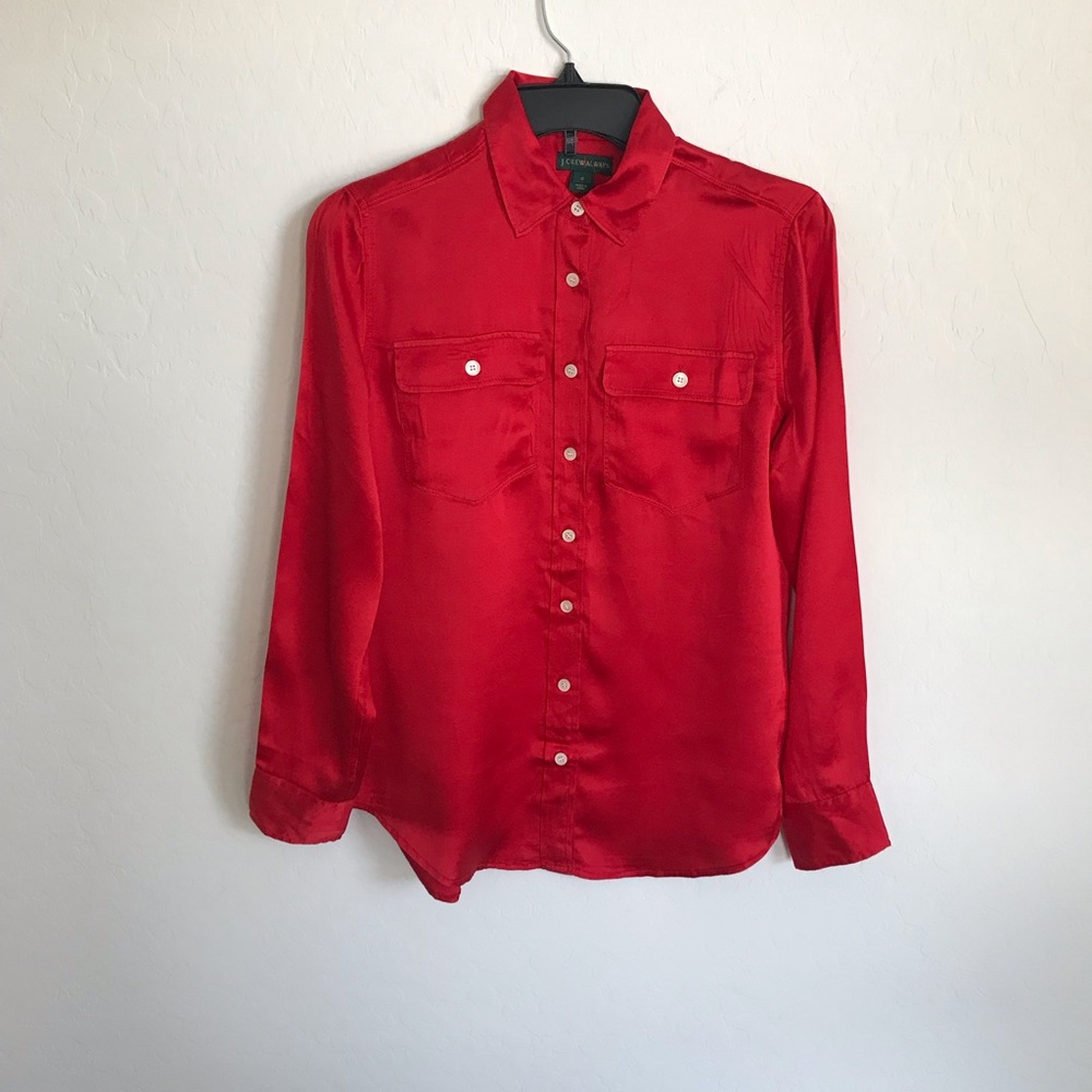 J.Crew 100% Silk Long Sleeve Button Down Shirt Size 0 NWT